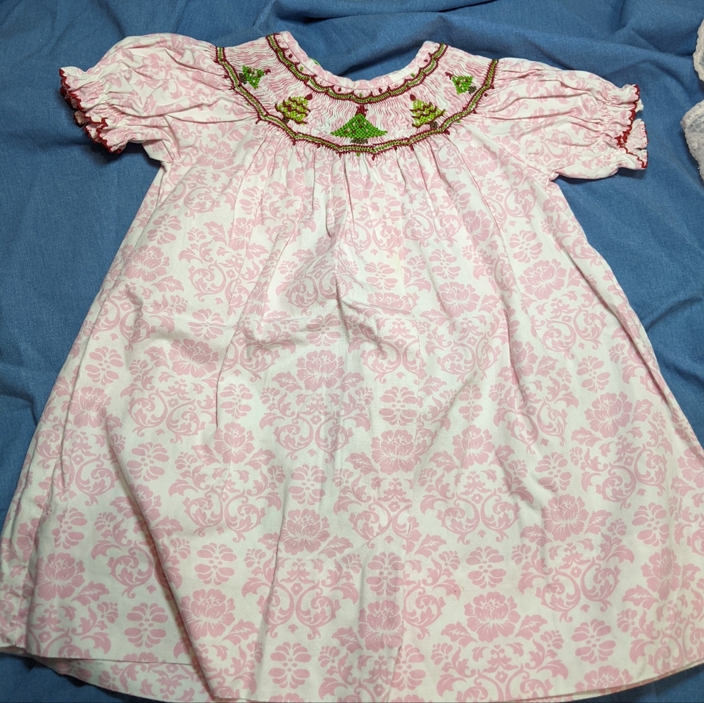 Smocked Christmas Tree Baby Girl Dress | 12 M | LeZaMe